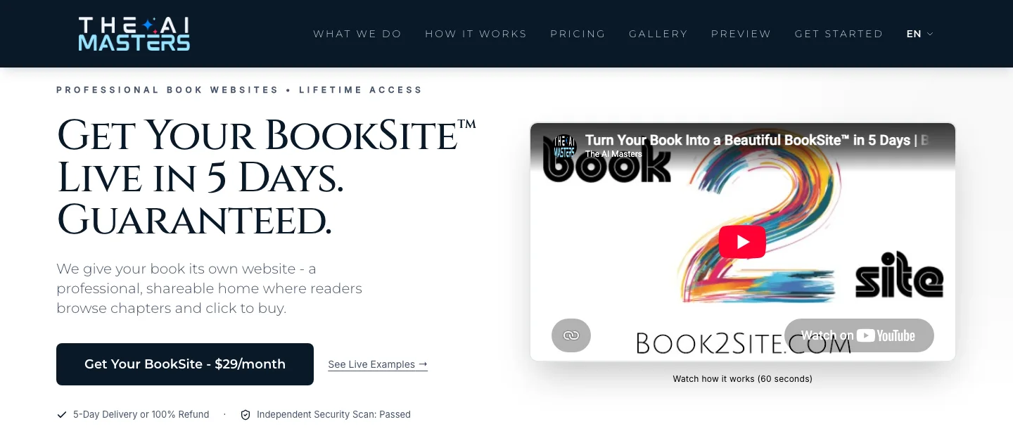 The live Book2Site homepage